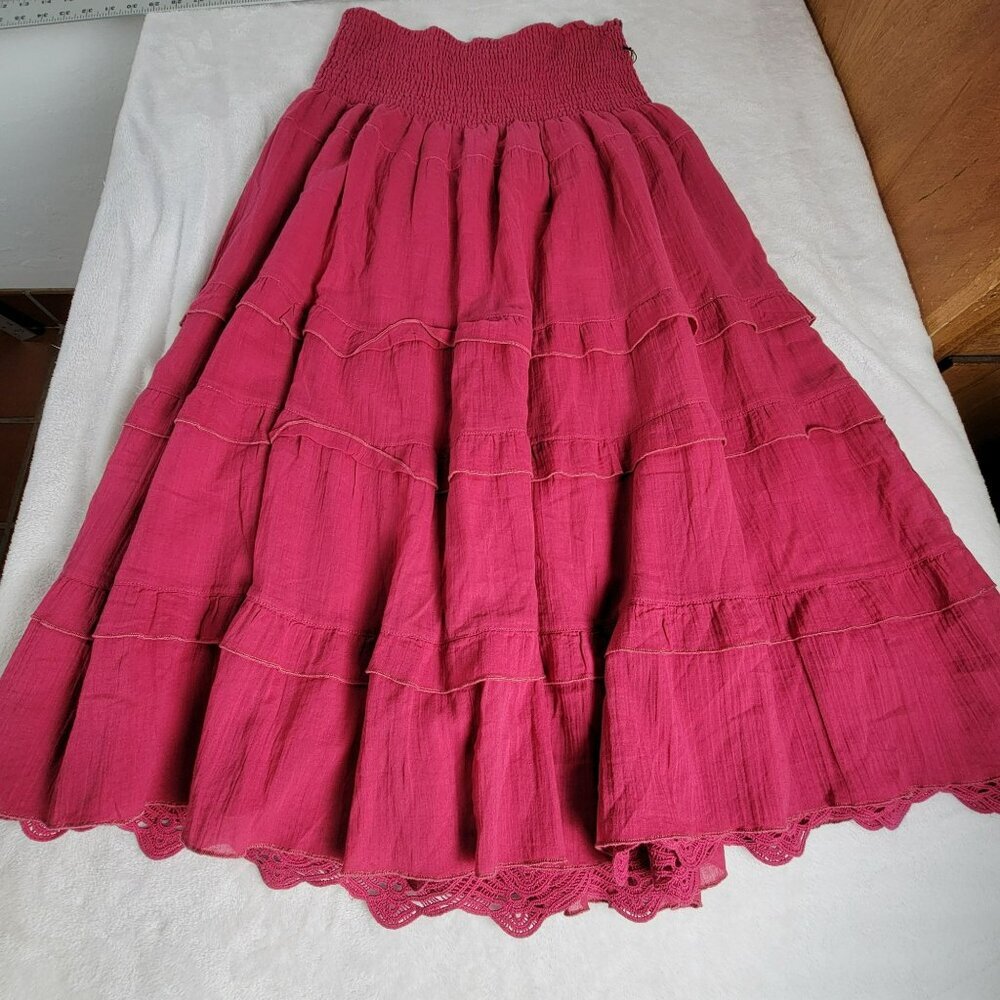 Cabi Women's Tiered Smocked Waist Casual Pull On Midi Skirt Red Medium NWOT
